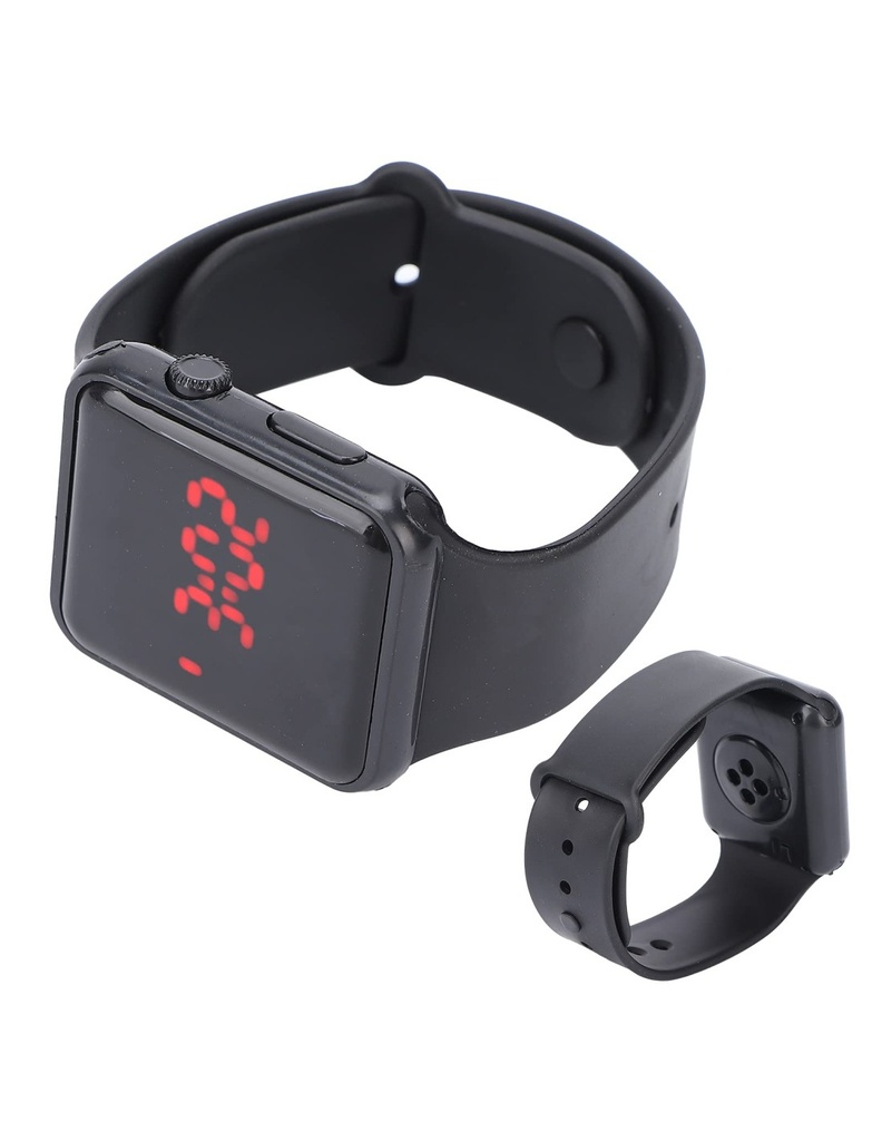 Reloj digital negro con correa de silicona con pantalla de LED