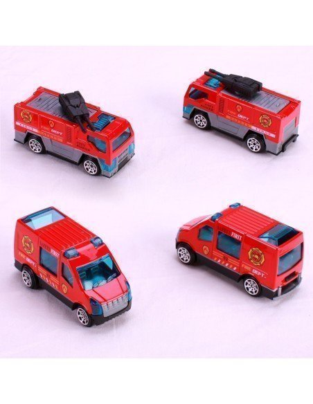 Set de Vehículos de Bomberos Color Rojo de Metal Medidas Promedio 7cm x 3.5cm x 3cm-JU-39527