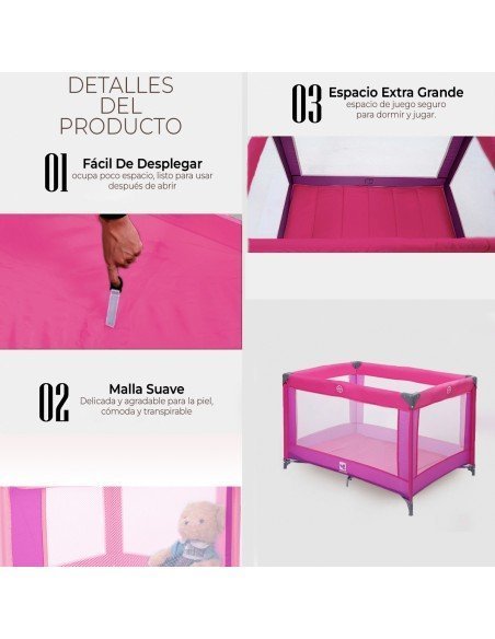 Cuna Para Bebé Color ROSA de 0 a 36 meses 100 cm x 70 cm x 65 cm, Peso: 7.0 kg-BB-41441