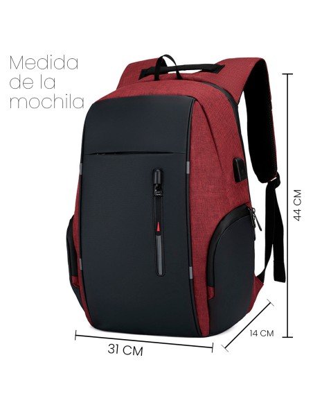 Mochila Multiusos Color Rojo con Puerto USB 100% Poliéster-MC-40206