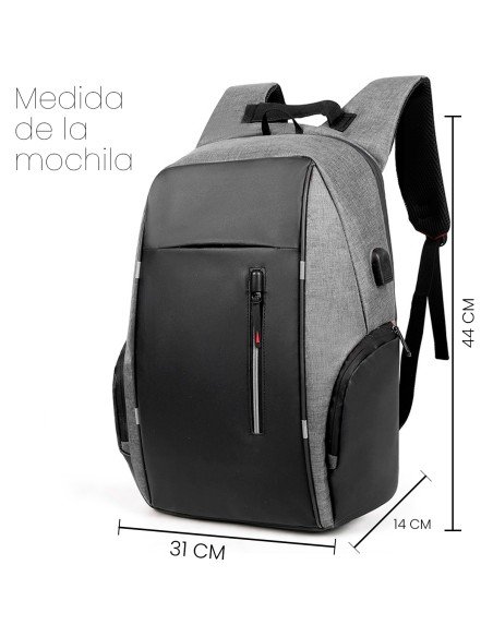 Mochila Multiusos Color Gris con Puerto USB 100% Poliéster-MC-40209