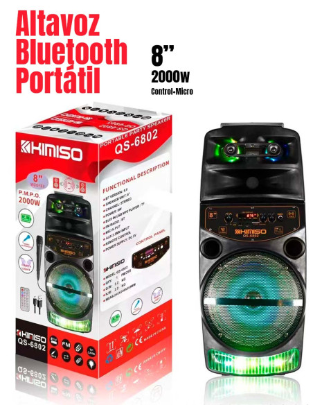 Altavoz Conexión Bluetooth Portátil, con Dos altavoces de 8 pulgadas / 8W 2000 PMOP Cable USB-MINI USB-EL-44679 