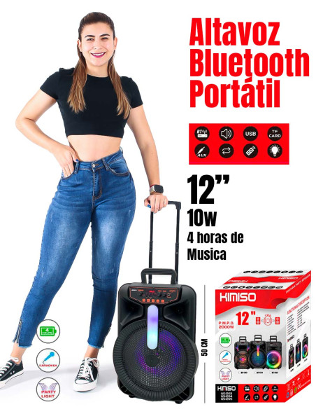 Altavoz Conexión Bluetooth Portátil, con Iluminación LED de 12 pulgadas / 10W 2000 PMOP Cable USB-MINI USB-EL-44681