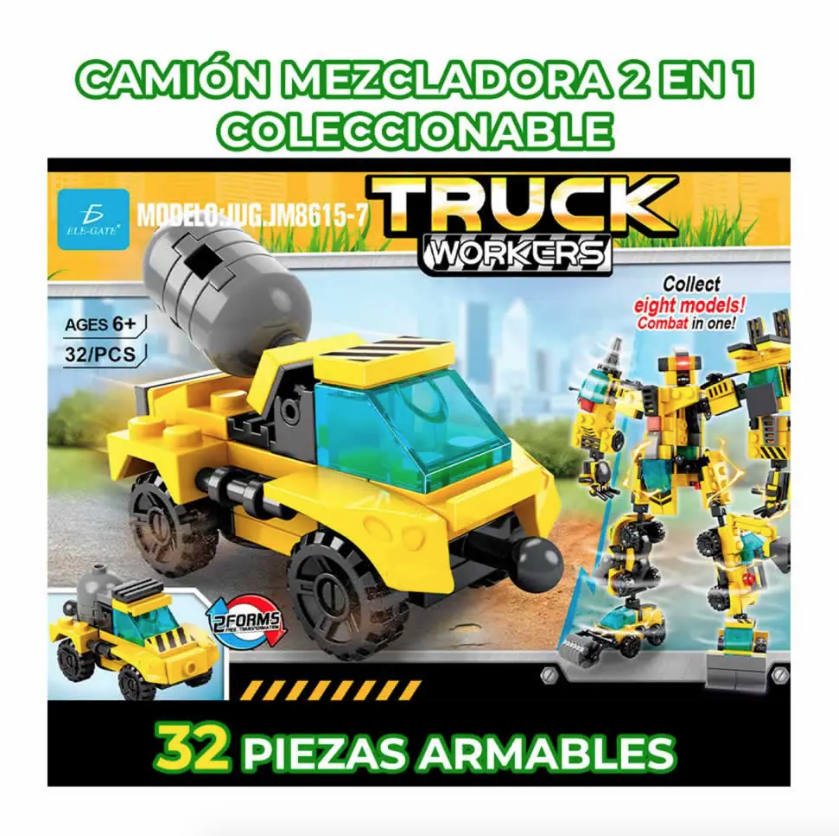 Juguete de bloques, vehiculo de carga armable 2 en 1 32pzs 