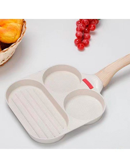 Sartén Antiadherente para Cocinar con 3 Divisiones Mango de Madera 18x18 cm-ST-40381