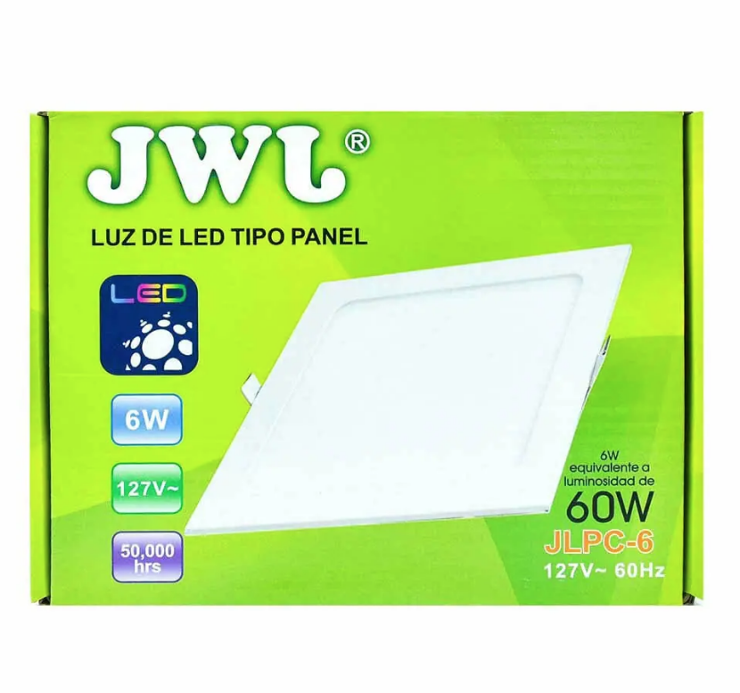 Panel led 6w cuadrado para empotrar de luz cálida JWJ 30 Watts 127w-60hz