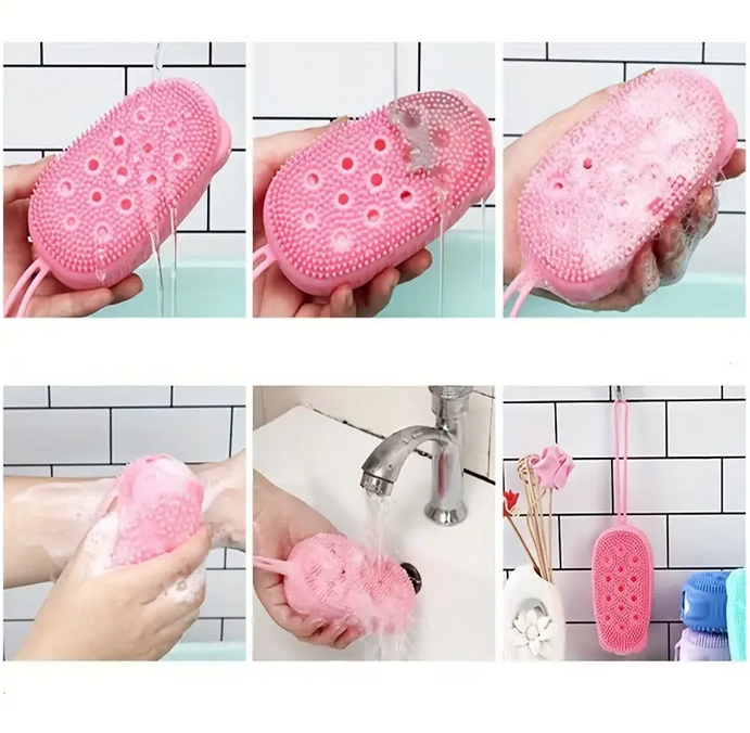 Cepillo De Masaje De Baño De Silicona De Doble Cara, Para Exfoliación Y Limpieza De La Piel