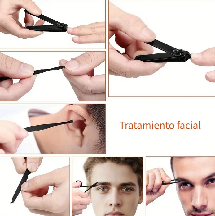 Juego de accesorios para hombres 7 en 1, juego de manicura de viaje, kit de cuidado de uñas para hombres color negro