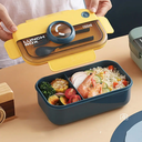 Tupper box lunch rectangular yakada de plástico con 2 compartimientos, cubiertos y capacidad para 1100ml 