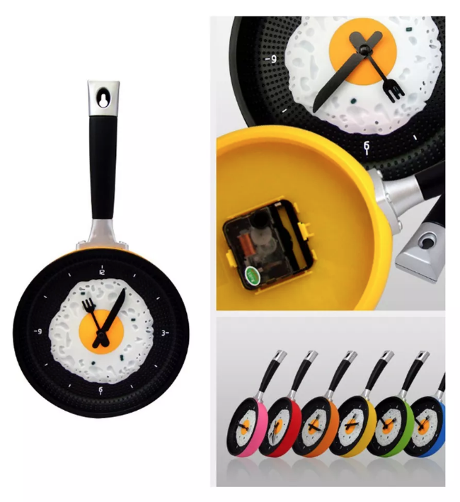 Reloj redondo con diseño de sartén para pared, variedad de colores 