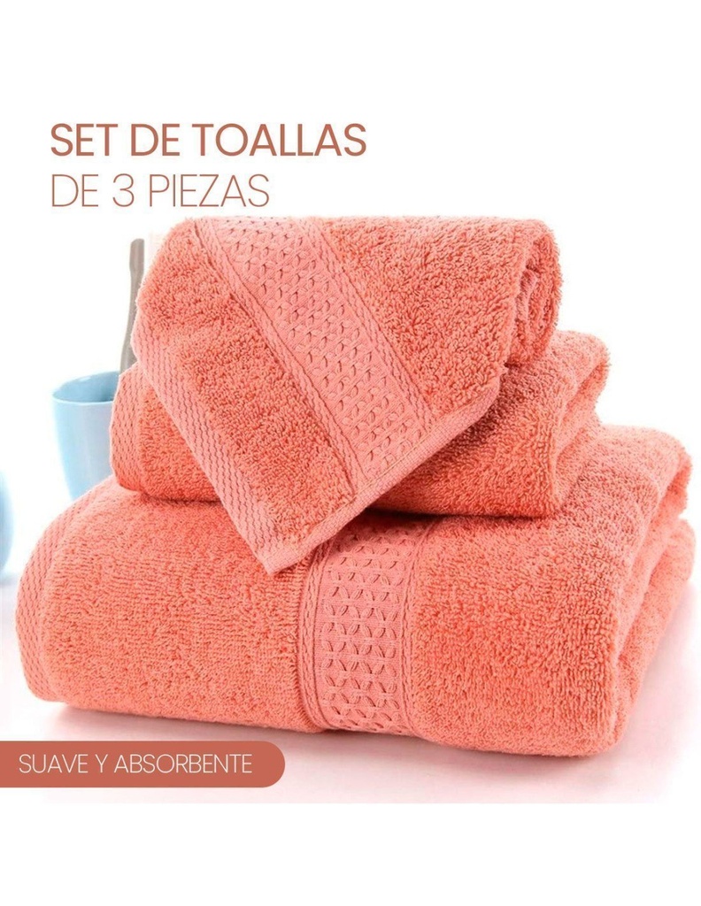 Juego de 3 toallas para baño Toalla grande: 70X140 Toalla Mediana: 35X75 Toalla chica: 35X35 Varios Colores-HG-42857-39765