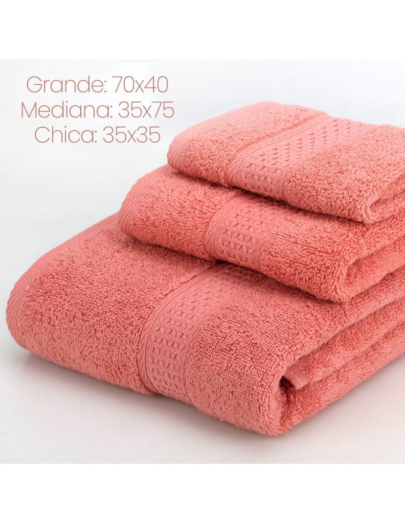 Juego de 3 toallas para baño Toalla grande: 70X140 Toalla Mediana: 35X75 Toalla chica: 35X35 Varios Colores-HG-42857-39765