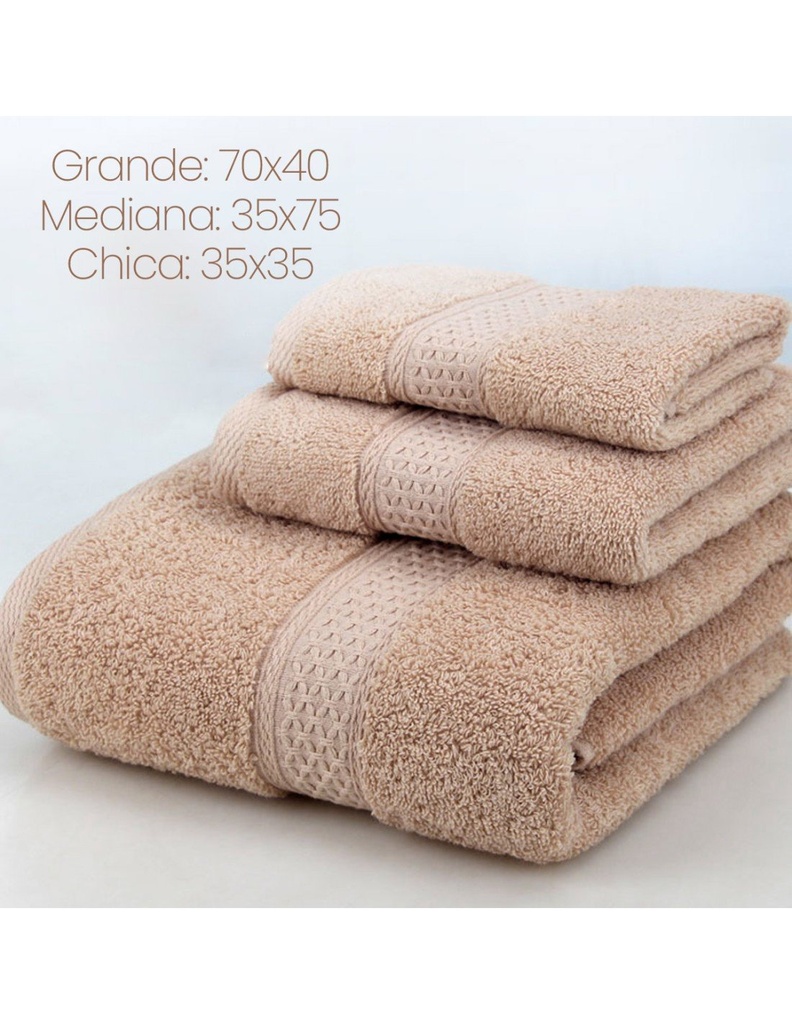 Juego de 3 toallas para baño Toalla grande: 70X140 Toalla Mediana: 35X75 Toalla chica: 35X35 Varios Colores-HG-42857-39765