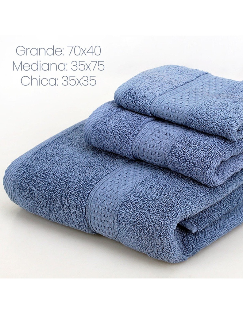 Juego de 3 toallas para baño Toalla grande: 70X140 Toalla Mediana: 35X75 Toalla chica: 35X35 Varios Colores-HG-42857-39765