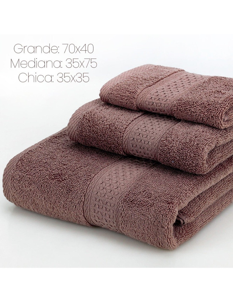 Juego de 3 toallas para baño Toalla grande: 70X140 Toalla Mediana: 35X75 Toalla chica: 35X35 Varios Colores-HG-42857-39765