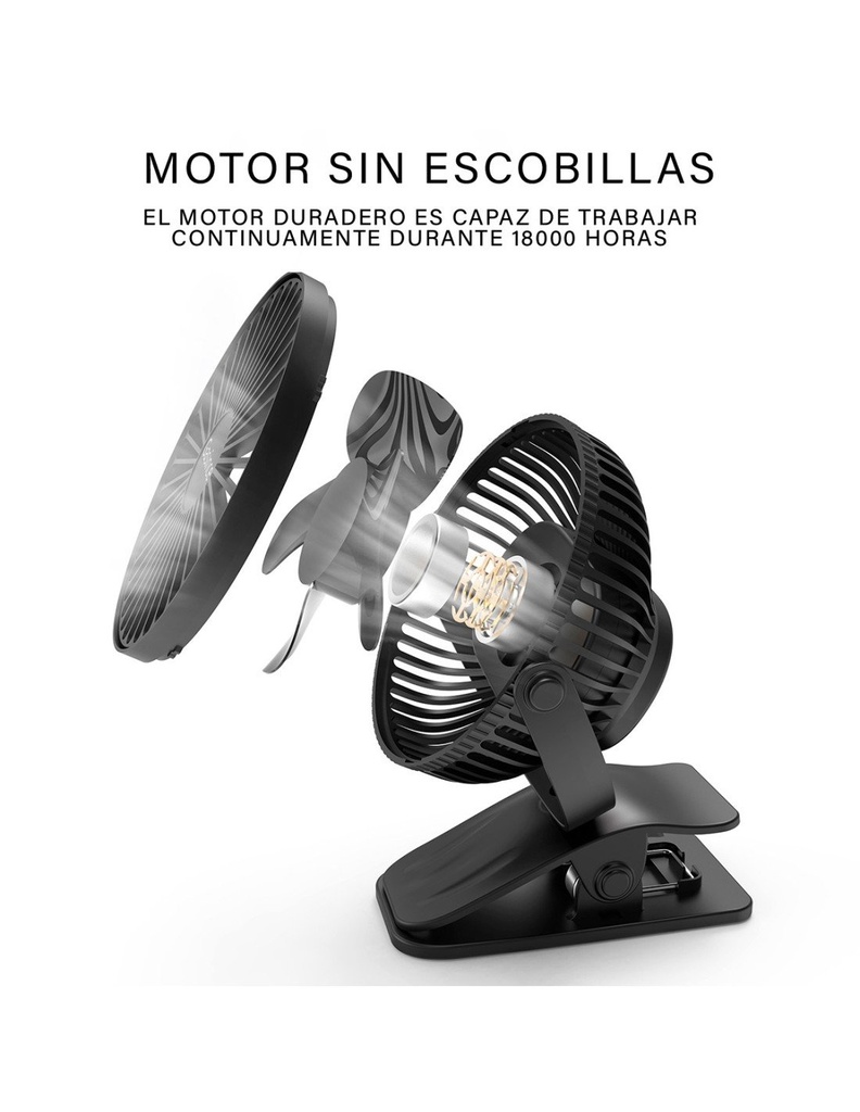 Ventilador abanico Portátil color negro con clip 11 cms de ancho x 14 cms de altura con motor para 18000 horas-VE-40127