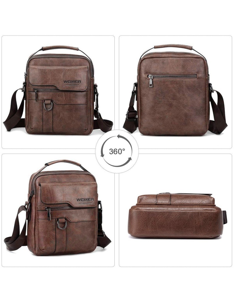 Bolso Cruzado para Hombre Café  Oscuro Piel Sintética Marca WEIXIER-BL-41480