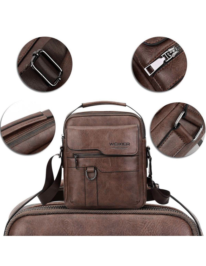 Bolso Cruzado para Hombre Café  Oscuro Piel Sintética Marca WEIXIER-BL-41480