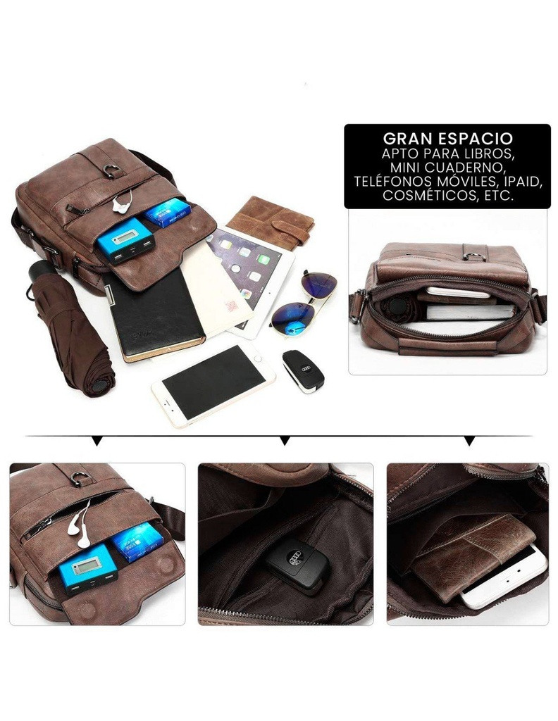 Bolso Cruzado para Hombre Café  Oscuro Piel Sintética Marca WEIXIER-BL-41480