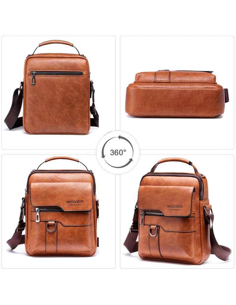 Bolso Cruzado para Hombre Café  Claro Piel Sintética Marca WEIXIER-BL-41479