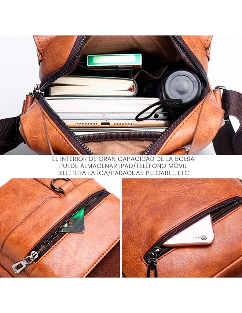 Bolso Cruzado para Hombre Café  Claro Piel Sintética Marca WEIXIER-BL-41479