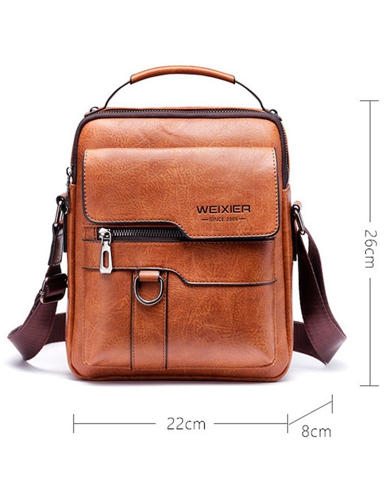 Bolso Cruzado para Hombre Café  Claro Piel Sintética Marca WEIXIER-BL-41479