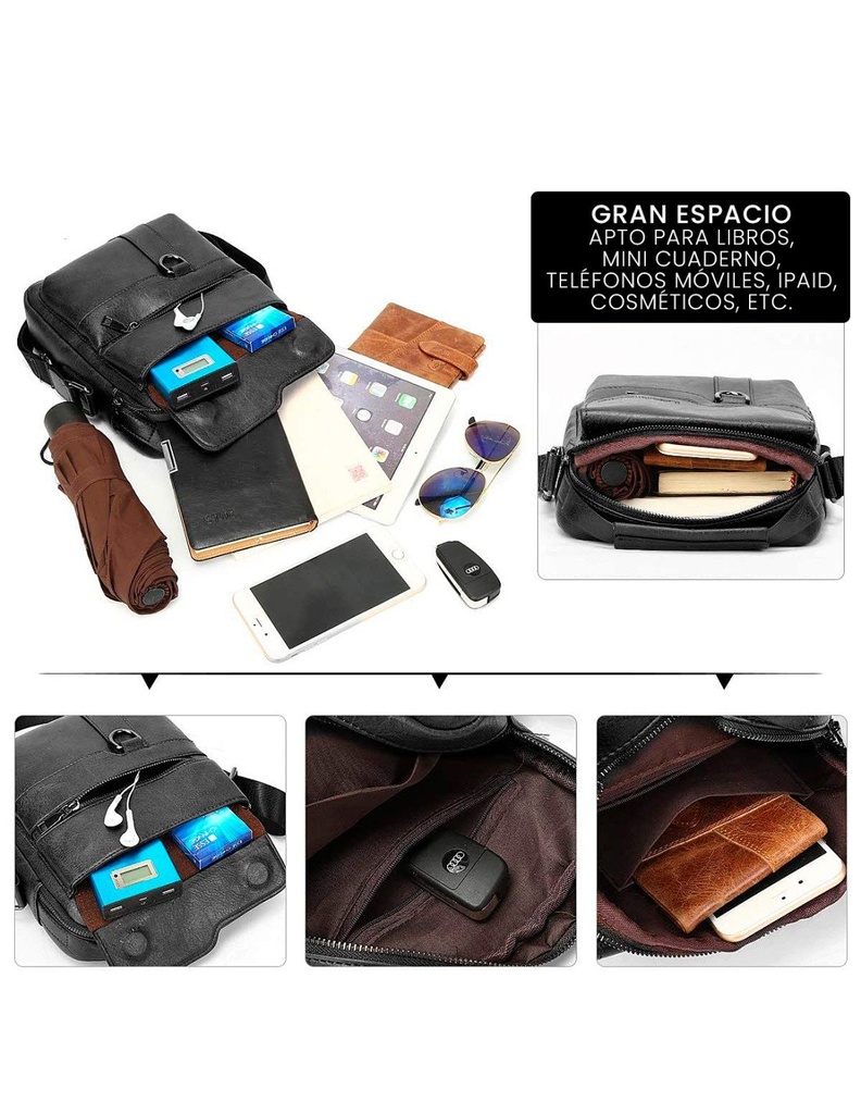 Bolso Cruzado para Hombre Negro Piel Sintética Marca WEIXIER-BL-41481