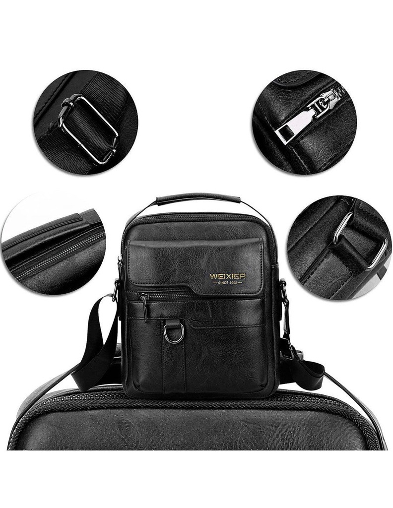 Bolso Cruzado para Hombre Negro Piel Sintética Marca WEIXIER-BL-41481