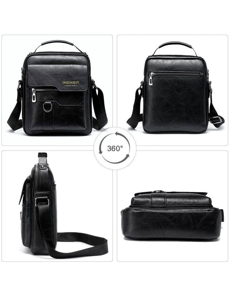 Bolso Cruzado para Hombre Negro Piel Sintética Marca WEIXIER-BL-41481