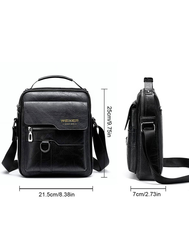 Bolso Cruzado para Hombre Negro Piel Sintética Marca WEIXIER-BL-41481