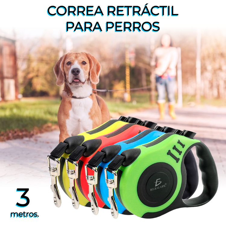 Correa Retráctil Para Perros Y Mascotas Mediana 3mts