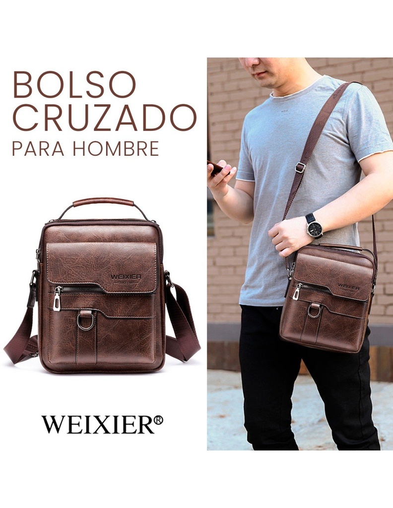 Bolso Cruzado para Hombre Café  Oscuro Piel Sintética Marca WEIXIER-BL-41480