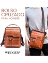 Bolso Cruzado para Hombre Café  Claro Piel Sintética Marca WEIXIER-BL-41479