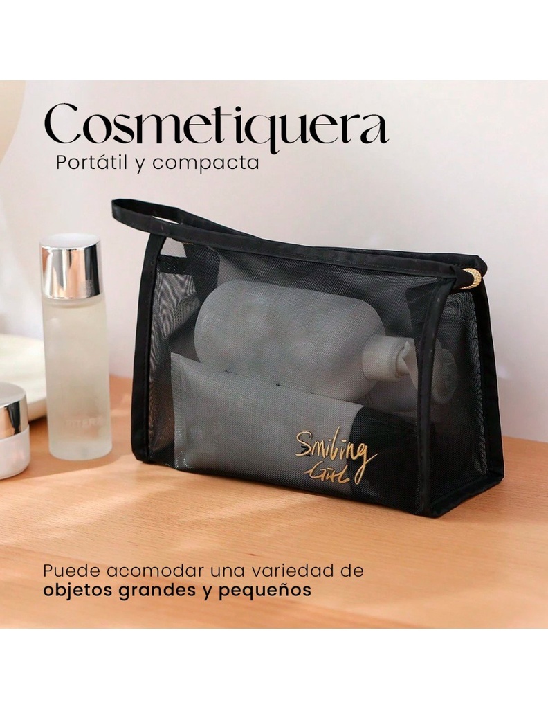 Bolsa de Cosméticos Portátil y compacta Tipo Malla  Translucida de Nailón-BL-41484