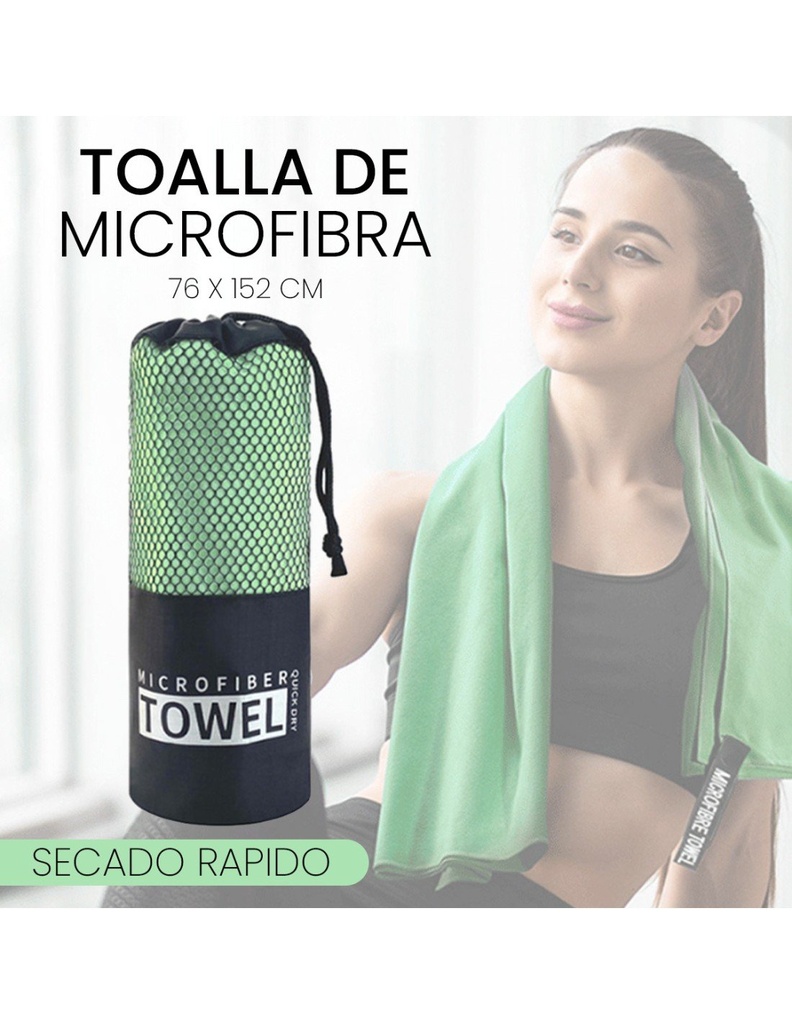 Toalla Deportiva Microfibra Color Verde  152 x 76 cm con Bolsa de Malla-DP-42633