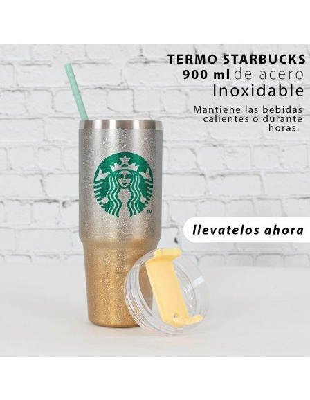 Termo Starbucks 900ML de Acero Color Amarillo-TM-44401