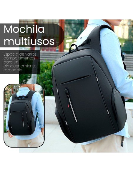 Mochila Multiusos Color Negra con Puerto USB 100% Poliéster-MC-40208