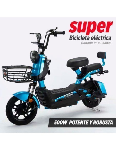 Bicicleta Eléctrica de 500 Watts Color Azul Hasta 40 km/h 4 Baterías de 12V 48/ 20Ah-BE-40697