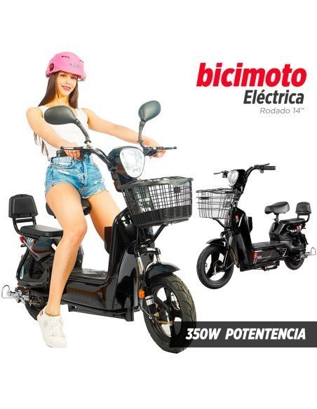 Bicimoto Eléctrica de 350 Watts Color Negra Hasta 40 km/h 4 Baterías de 12V-BE-39755