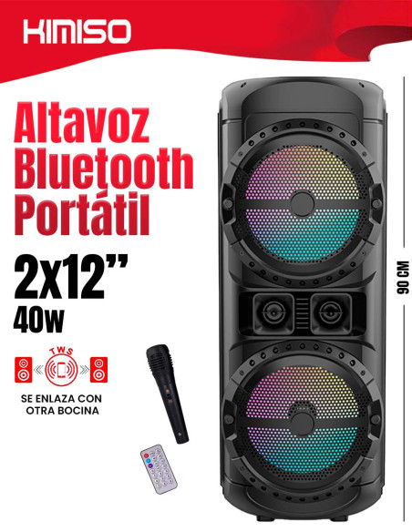 Altavoz Conexión Bluetooth Portátil, con Dos altavoces de 12 pulgadas / 40W Cable USB-MINI USB Micrófono + Control -EL-44675