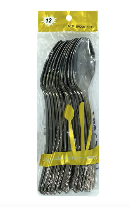 Bolsa con 12 cucharas de plástico / fork spoon knife