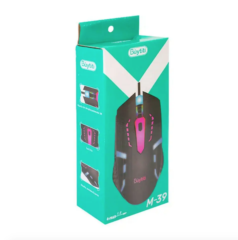 Mouse alámbrico buytiti M39 USB, con luz rgb y dpi ajustable