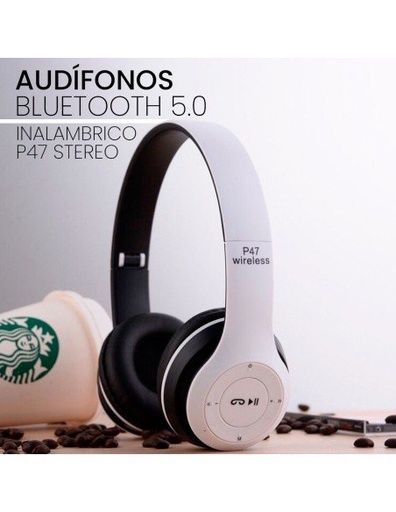 Audífonos inalámbricos  P47 - Bluetooth 5.0 + Manos Libres + Radio Color: Blanco-AU-41925