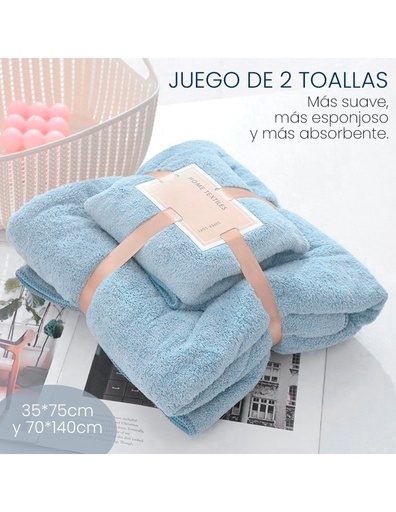 [HG-36478-35341] Juego de 2 toallas de baño Toalla grande 144cm X 74cm y Toalla chica 75cm X 35cm Color Azul Cielo-HG-36478-35341