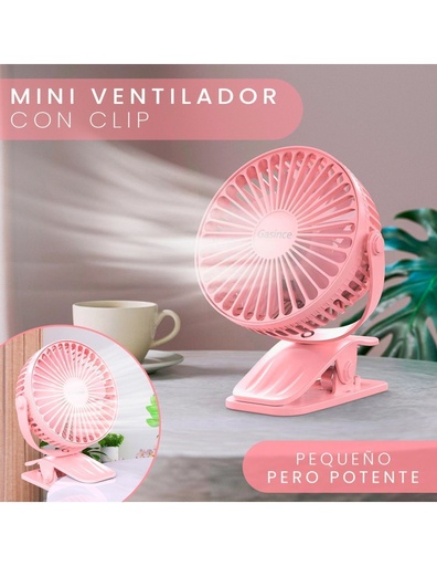 [VE-40126] Ventilador Abanico Portátil color  Rosa con clip 11 cms de ancho x 14 cms de Altura con Motor para 18000 horas USB-VE-40126