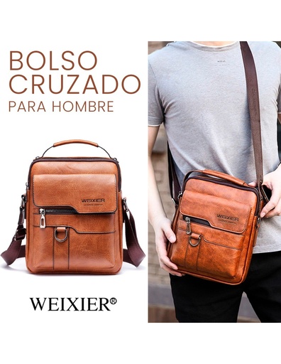 [BL-41479] Bolso Cruzado para Hombre Café  Claro Piel Sintética Marca WEIXIER-BL-41479