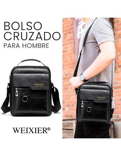 [BL-41481] Bolso Cruzado para Hombre Negro Piel Sintética Marca WEIXIER-BL-41481