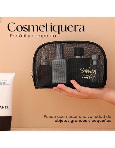 [BL-41485] Bolsa de Cosméticos Tipo Malla Translucida de Nailon 22 cm, 6 cm y 13 cm Negro-BL-41485