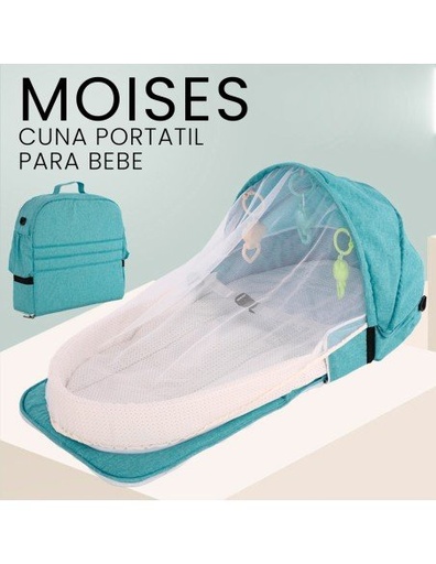 [BB-41435] Bolsa portátil con moisés para bebé de 0-12 meses 100% algodón Color Verde-BB-41435