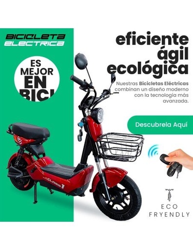 [BE-41231] Bicicleta Eléctrica de 350 Watts Color Rojo Hasta 40 km/h 4 Baterías de 12V-BE-41231